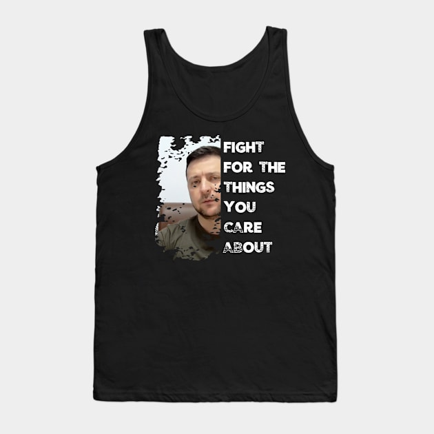 Fight For Ukraine Patriot Zelensky Distressed Soldier Tank Top by Little Duck Designs